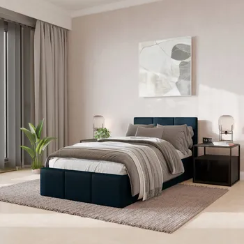 Postel Čalouněná dvoulůžková postel Muralo 90x200, odstíny modré