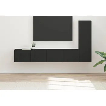 Obývací stěna vidaXL Sestava TV skříněk Nástěnný 3 pcs Černá kompozitní dřevo [3408989]