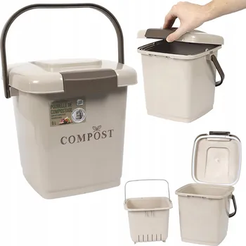 Odpadkový koš Nádoba na bioodpad Compost 8L s vnitřní vložkou, víkem, kbelíkem, plastová s držadlem