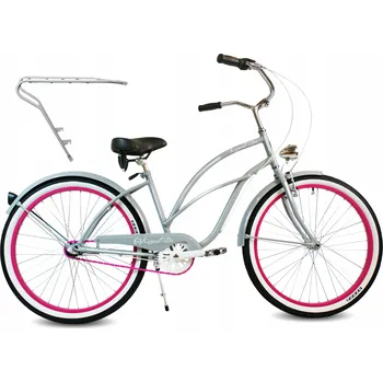 Městské kolo Dámské městské kolo 26" cruiser dámské PINK ROYALBI šedé s nosičem