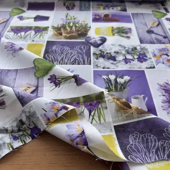 Dekorační bytové plátno v keprové vazbě motiv krokusů