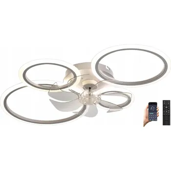 STROPNÍ SVÍTIDLO S DÁLKOVÝM OVLÁDÁNÍM A APLIKACÍ, LUSTR 4P BÍLÝ S LED VENTILÁTOREM DO OBÝVÁKU