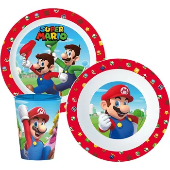 Sada nádobí Super Mario Mushroom Kingdom z mikroplastu se sklem 260 ml