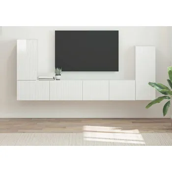 Obývací stěna vidaXL Sestava TV skříněk 4 pcs Vysoce lesklá bílá kompozitní dřevo [3409118]