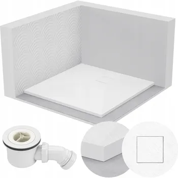 Sprchová vanička Sprchová vanička čtvercová 80x80 kamenný vzor 2,6 cm bílá + sifon