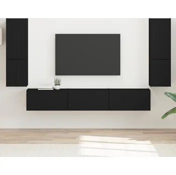 Obývací pokoj vidaXL Sestava TV skříněk Nástěnný 4 pcs Černá kompozitní dřevo [3409043]
