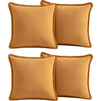 Prostěradlo Sada 4 Bavlněných Povlaků na Polštáře 55x55cm Dekorativní Oranžové