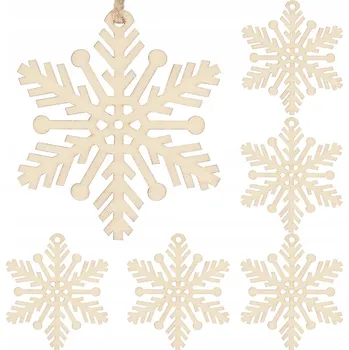 Vánoční dekorace Dřevěné přívěsky ve sněhové vločky NA VÁNOČNÍ STREMEČEK 6 ks
