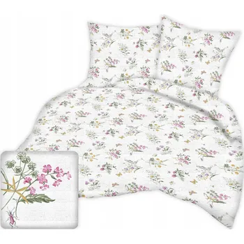 Povlečení Krepové povlečení 160x200 bílé s růžovými a fialovými lučními květy
