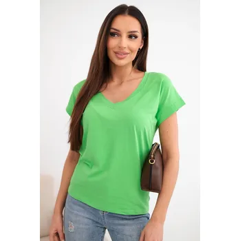 Dámská halenka Dámská bavlněná blůza s V výstřihem a krátkým rukávem světle zelená UNI