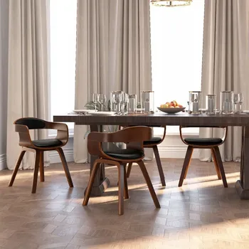 Jídelní židle Jídelní židle 4 ks, černé, ohýbané dřevo a umělá kůže