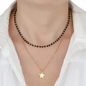 Náhrdelník Dlouhý náhrdelník OCEL UŠLECHTILÁ POZLACENÁ hvězda