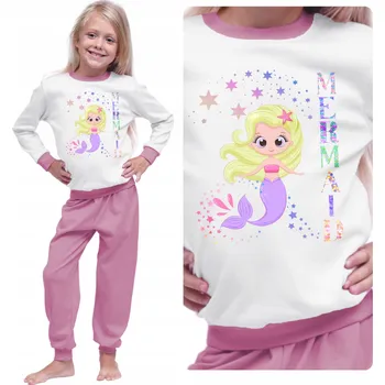 Dívčí pyžamo Dívčí pyžamo bavlněné s dlouhým rukávem - Mořská panna, teplé, velikost 98
