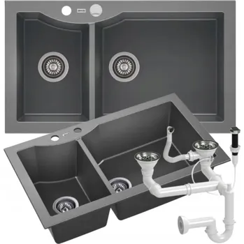 Granitový dřez Dvoukomorový granitový dřez ZEUS šedý