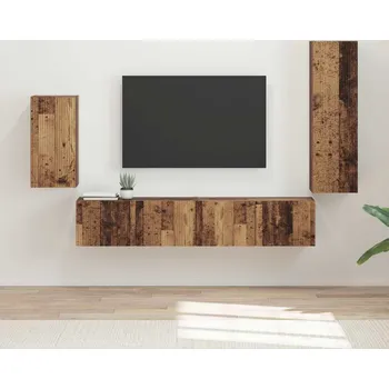 Obývací stěna vidaXL Sestava TV skříněk Nástěnný 4 pcs Staré dřevo kompozitní dřevo [3409013]