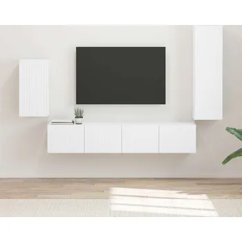 Obývací stěna vidaXL Sestava TV skříněk Nástěnný 4 pcs Bílá kompozitní dřevo [3409006]