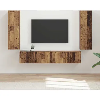 Obývací stěna vidaXL Sestava TV skříněk Nástěnný 4 pcs Staré dřevo kompozitní dřevo [3409040]
