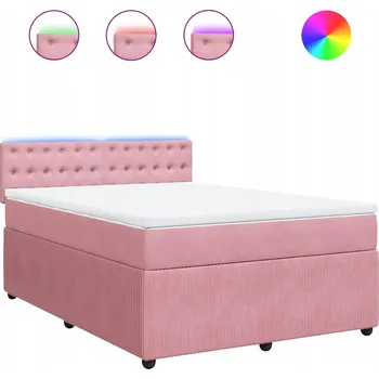 Postel Kontinentální postel s LED osvětlením, růžová, 200 x 144 x 100,5 cm, s matrací 140 x