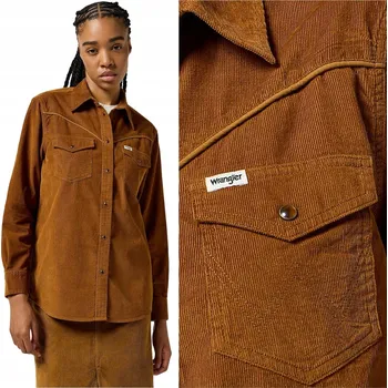 Dámská košile Dámská košile Wrangler hnědá bavlněná s dlouhým rukávem, velikost M