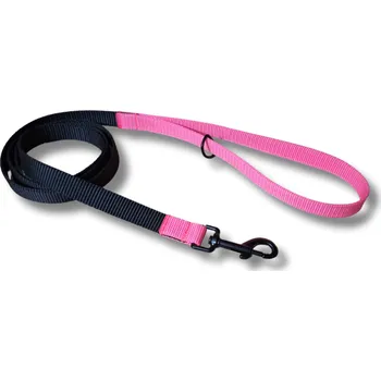 Vodítko pro psa Vodítko dvoubarevné pro střední plemena Clasic - ČERNÁ - RŮŽOVÁ, 20 mm, 1 m, Karabina 81 mm - pro střední plemena - černá