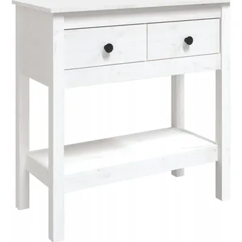 Konferenční stolek Klasický dřevěný konzolový stolek, 2 zásuvky, bílý, 75x35x75 cm