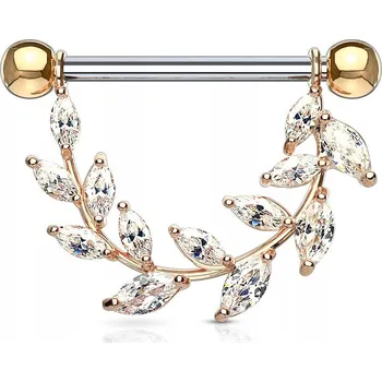 Náušnice Piercing do bradavky - lístek 1,6/15/4 zlatý