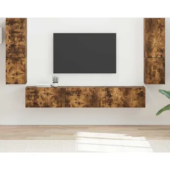 Obývací stěna vidaXL Sestava TV skříněk Nástěnný 4 pcs Kouřový dub kompozitní dřevo [3409047]