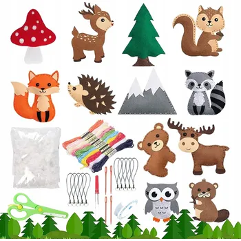 Obraz Les - filcová sada na šití DIY 12 ks - liška sova medvěd veverka