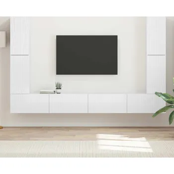 Obývací stěna vidaXL Sestava TV skříněk 8 pcs Vysoce lesklá bílá kompozitní dřevo [3409136]