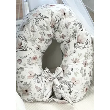 Kojící polštář Kojící/těhotenský polštář - jemné květy se světle šedou minky
