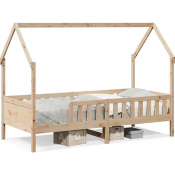 Dětská postel Dřevěná postel domeček pro děti se zábranami, 209x95,5x151 cm, Borovice