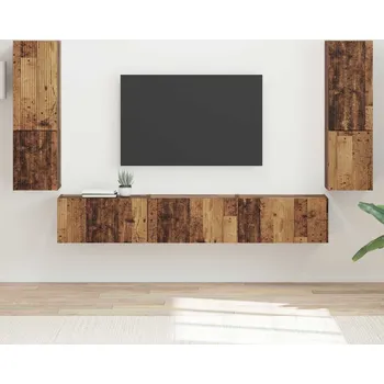 Obývací stěna vidaXL Sestava TV skříněk Nástěnný 4 pcs Staré dřevo kompozitní dřevo [3409049]