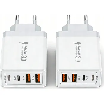 RYCHLÁ SÍŤOVÁ NABÍJEČKA 2x USB 2x USB-C QC 3.0 PD 40W UNIVERZÁLNÍ