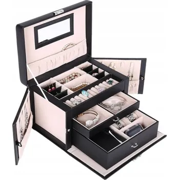 Šperk Šperkovnice uzavíratelná, se zrcátkem, černá dvoupatrová 26x18x17cm