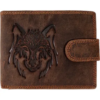 Peněženka WILD Luxusní pánská peněženka s přezkou - Vlk - hnědá