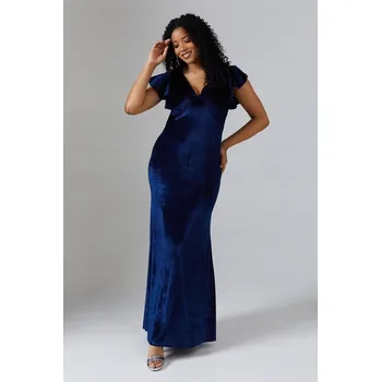 Dámské šaty COAST VELUROVÁ TMAVĚ MODRÁ ŠATY V NECK (40)