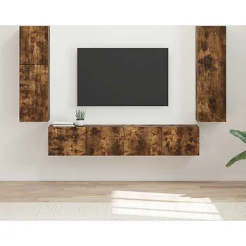 Obývací stěna vidaXL Sestava TV skříněk Nástěnný 4 pcs Kouřový dub kompozitní dřevo [3409038]