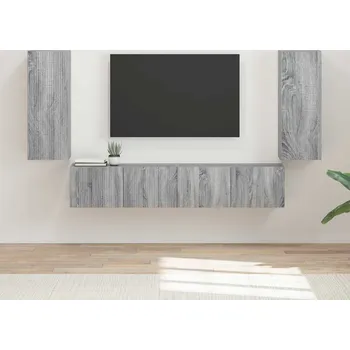 Obývací stěna vidaXL Sada televizního nástěnného kabinetu Nástěnný 4 pcs Šedá Sonoma [3408922]
