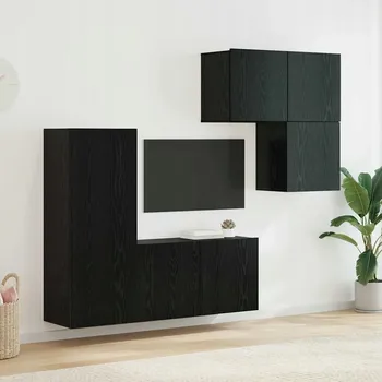 Televizní stolek TV stolek 4 ks Černý Dub Materiál na bázi dřeva