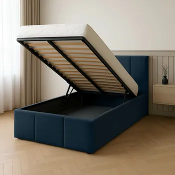 Postel Čalouněná dvoulůžková postel Mabeno 90x200, odstíny tmavě modré