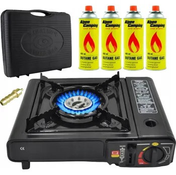Turistický vařič Přenosný plynový vařič + 4x kartuše a bombičky pro kempování TIR