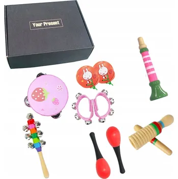 Hudební nástroj pro děti 10x Hudební nástroje pro děti, vzdělávací dřevěná hračka, růžová