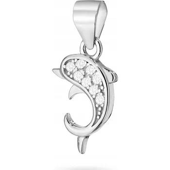 Přívěsek Stříbrný PŘÍVĚSEK ryzost 925 s delfínem a bílým kubickým zirkonem