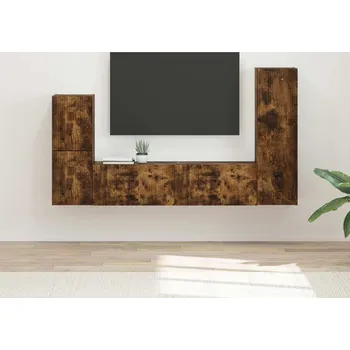 Obývací stěna vidaXL Sestava TV skříněk Nástěnný 4 pcs Kouřový dub kompozitní dřevo [3409029]