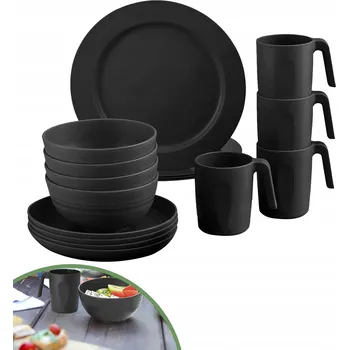 Talíř Turistická sada pro 4 osoby, plastová miska a talíř Family, černá