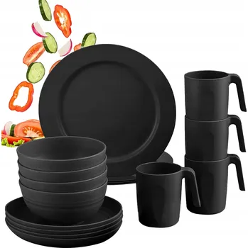 Talíř Turistická sada pro 4 osoby, plastová miska a talíř Family, černá