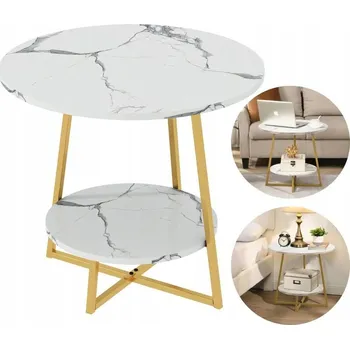 Konferenční stolek KONFERENČNÍ STOLEK DO OBÝVACÍHO POKOJE KULATÝ RUSTIKÁLNÍ INDUSTRIÁLNÍ LOFT BÍLÝ