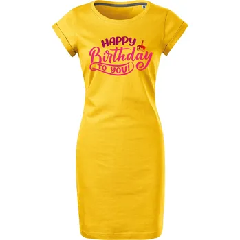 Dámské šaty Bavlněné letní šaty Happy Birthday to you Velikost: 2XL, Barva: Žlutá