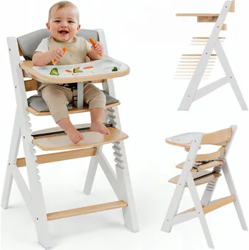 Jídelní židlička Dřevěná jídelní židlička TULANO 4v1 skládací polštáře 6m+ do 40 kg