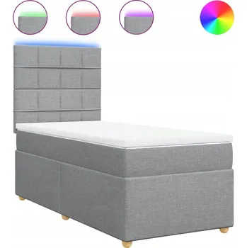 Postel Kontinentální postel světle šedá 190 x 90 x 140,5/150,5 cm s LED osvětlením a topperem